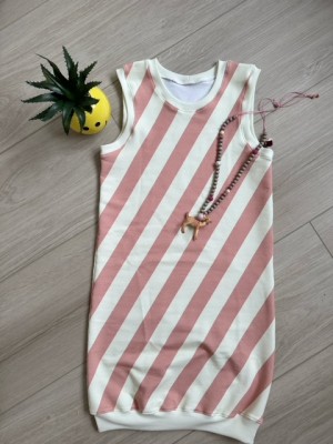 jurk stripes roze/creme